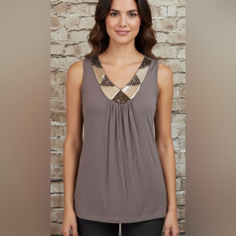 Olivia Moon Beaded Neckline Sleeveless Top